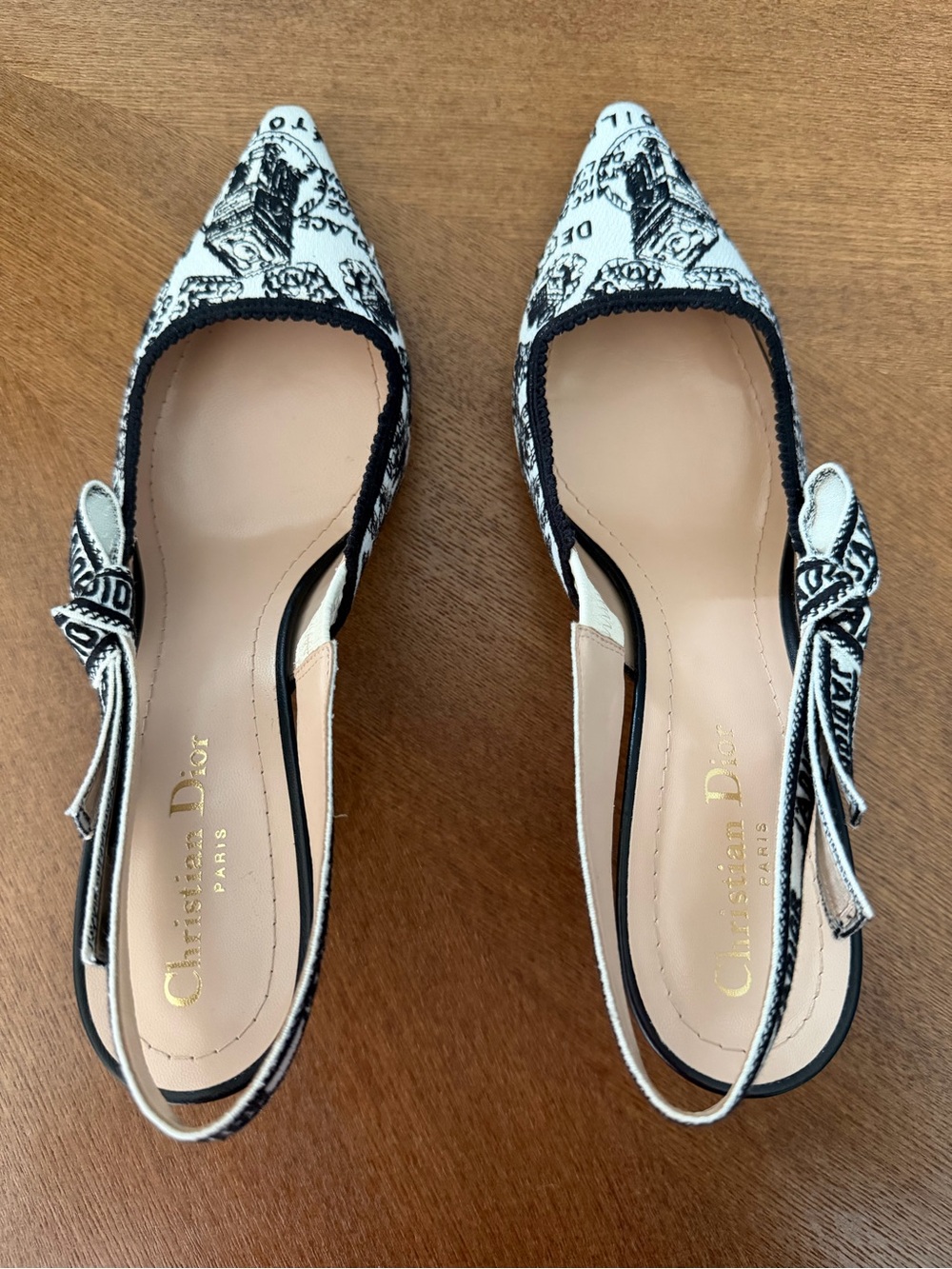 Dior Black & White Printed Pointed Slingback Pumps - Picture 11 of 16